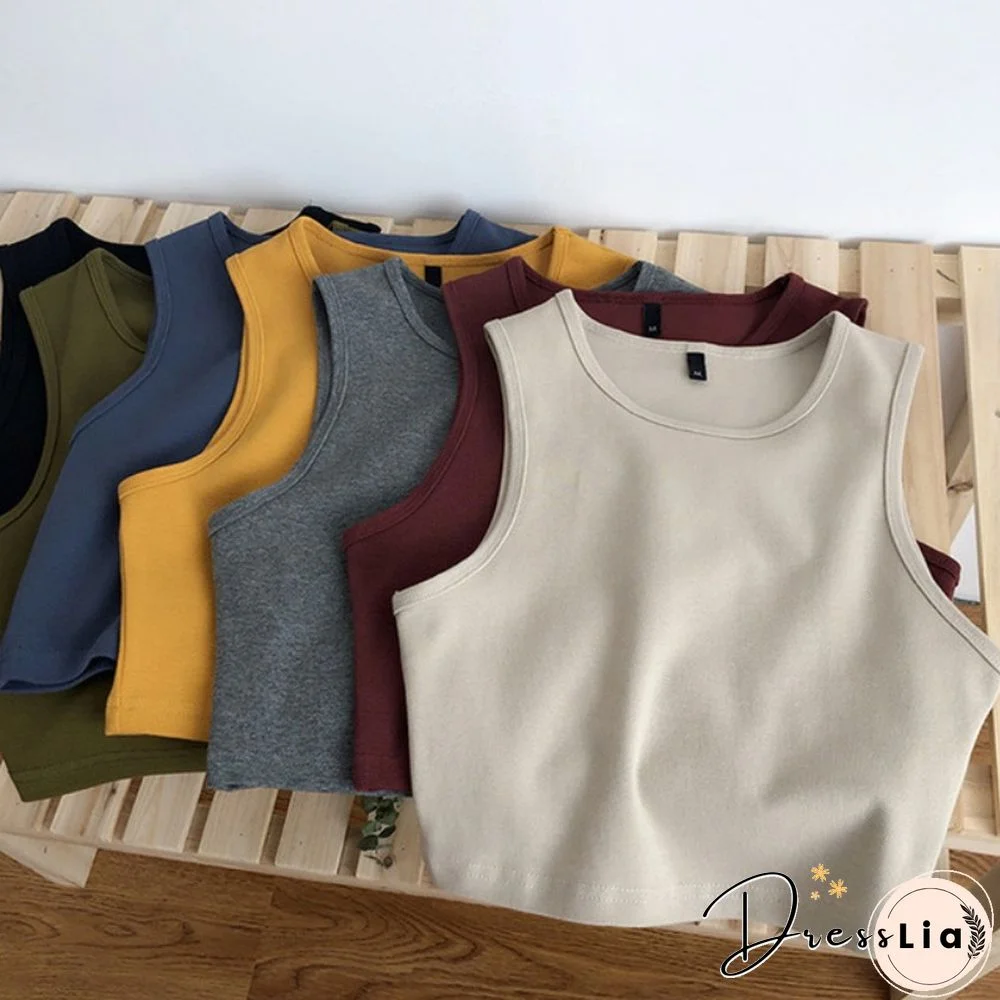 Summer New Ladies Retro Crop Top High Waist Slimming Stretch Slim Short Sleeveless Bottoming Top