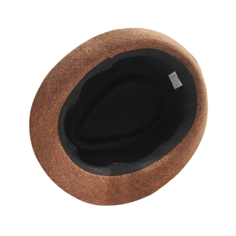 Summer Unisex Jazz Hat Sunscreen Breathable Sunshade Straw Hat Imitation Hemp Beach Hat British Vintage Small Top Hat