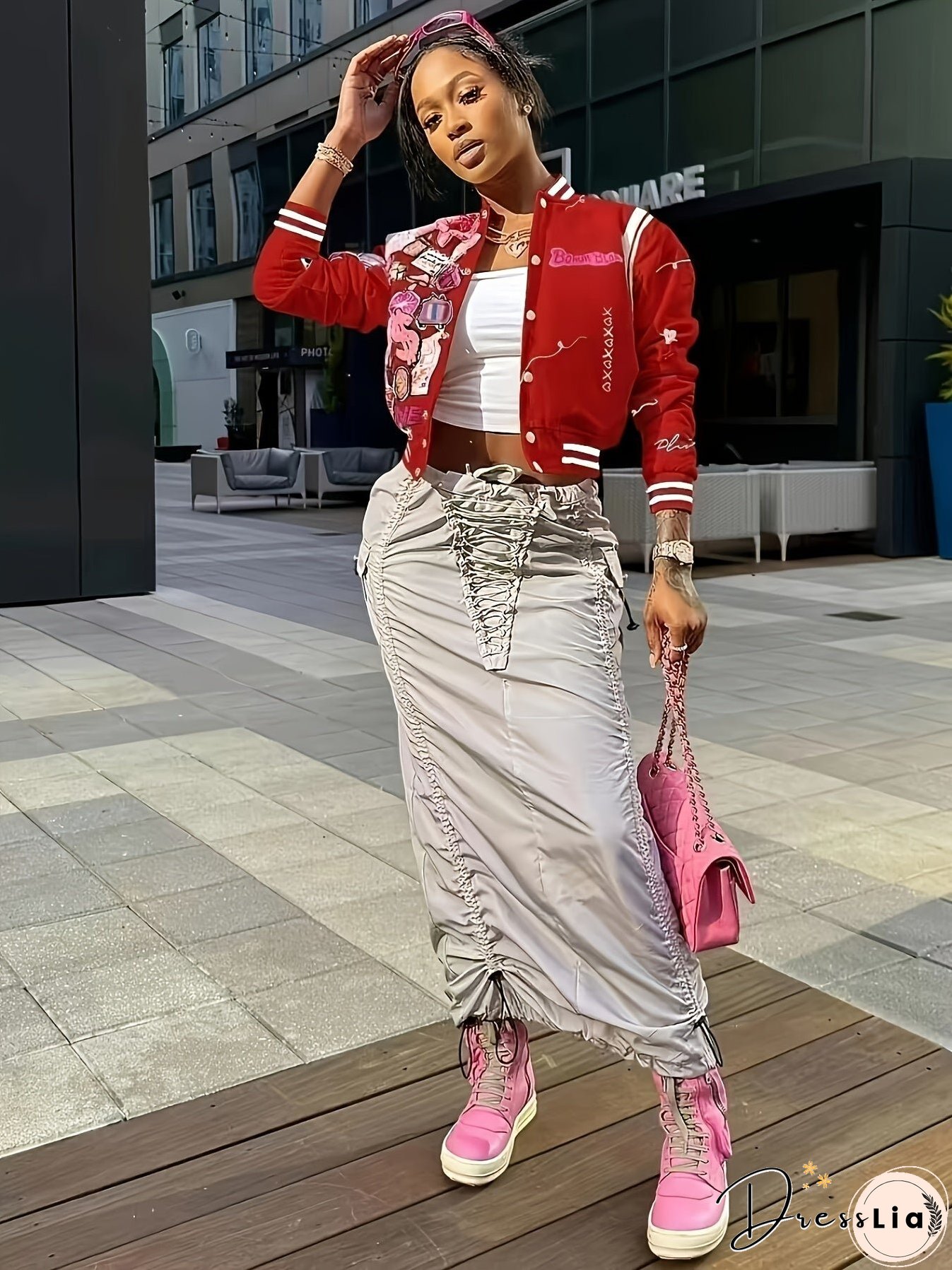 Button Front Bomber Jacket, Streetwear Long Sleeve Jacket For Fall & Winter, Women's Clothing
