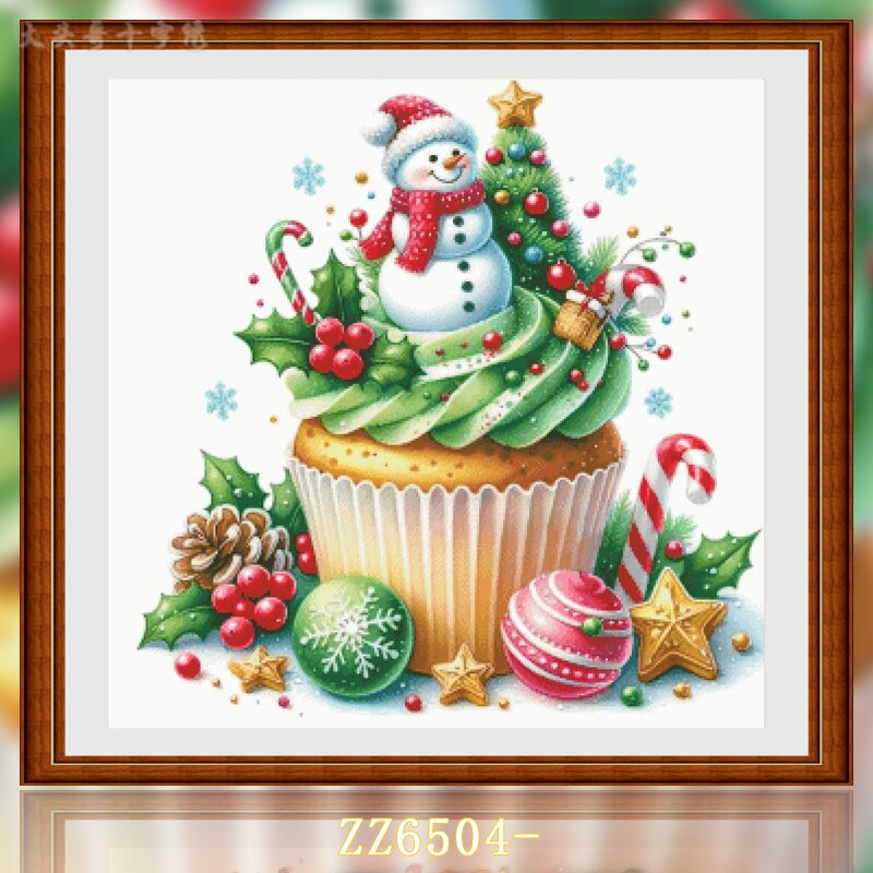 【ZZ6579- Christmas Snowman Mini Cake】 Painting Fairy Cross Stitch