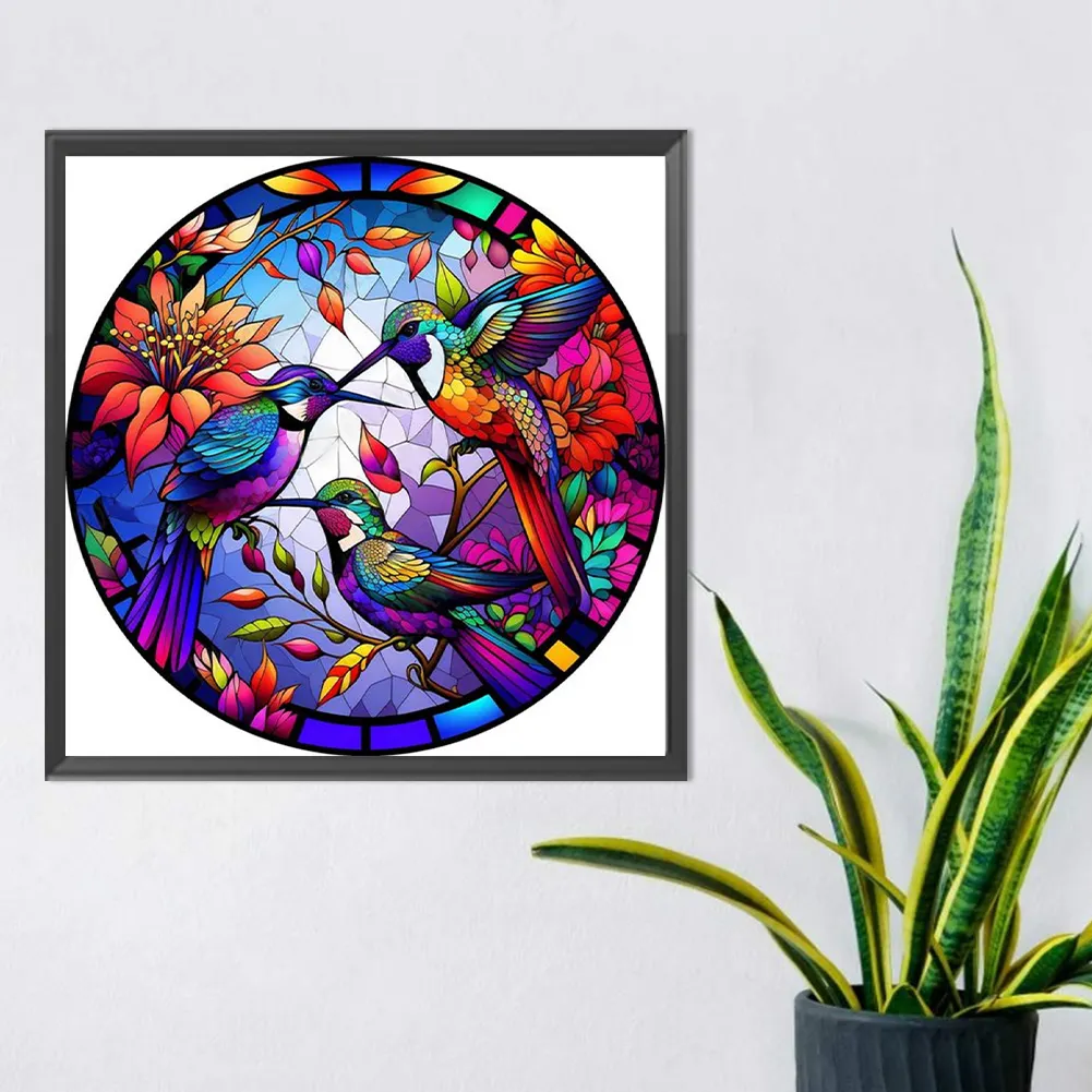 Diamond Painting - Full Round Drill - Stained Glass Birds(Canvas|30*30cm)