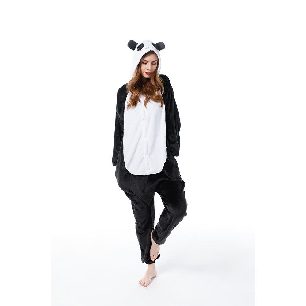Black Womens Panda Pajamas Halloween Jumpsuit Costume-elleschic