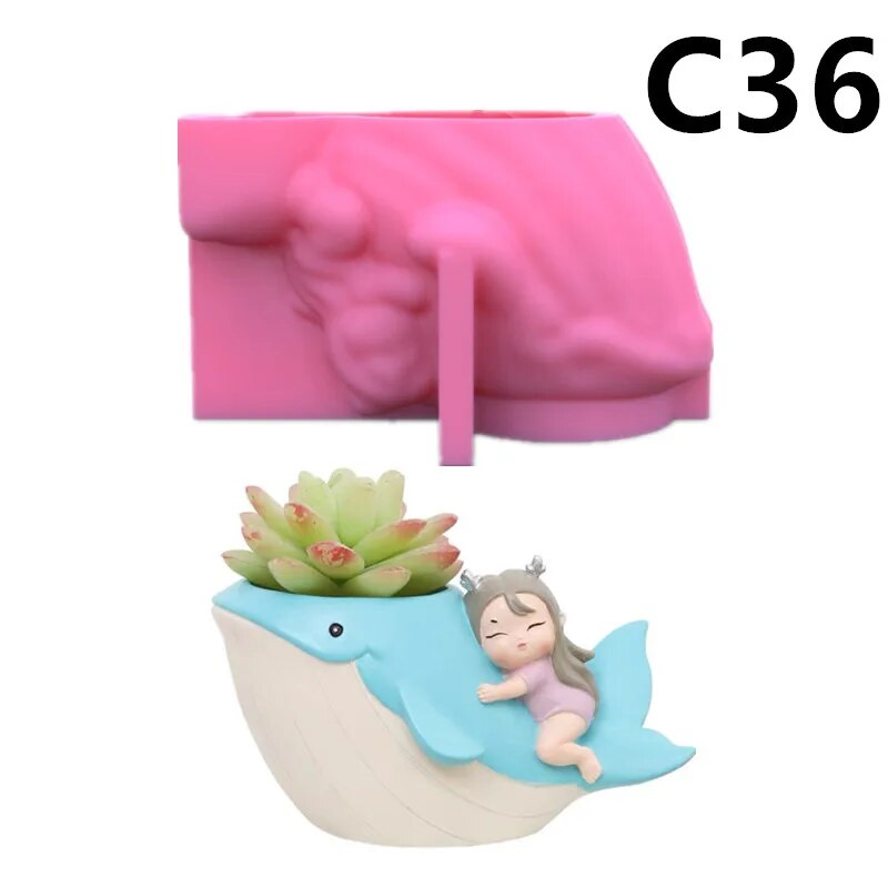 Whale DIY 3D Creative Pen Holder, Flower Pot, Cement Silicone Mold, Scented Candle, Food Grade, Chocolate Cake Decoration