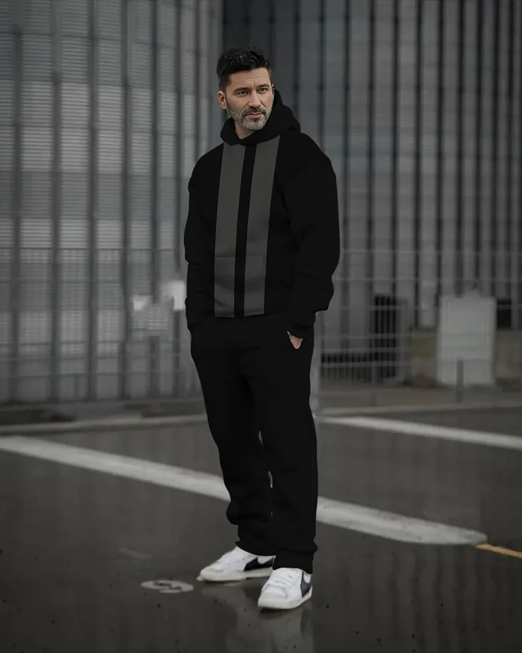 Men's Classic Colorblock Printed Hoodie Set 149