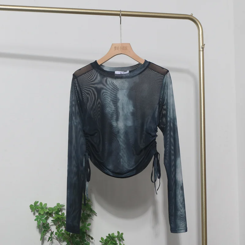 Uveng Design With A Thin-Dyed Sexy Mesh Long-Sleeved Sunscreen T-Shirt With A Short Top 8928