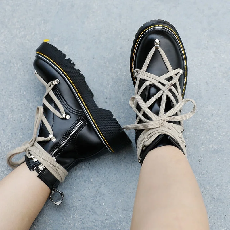 2021 Fashion Women Platform Boots Black Martin Winter Snow Boots Chunky Motorcycle Ankle Booties Female Leather Zipper Booties