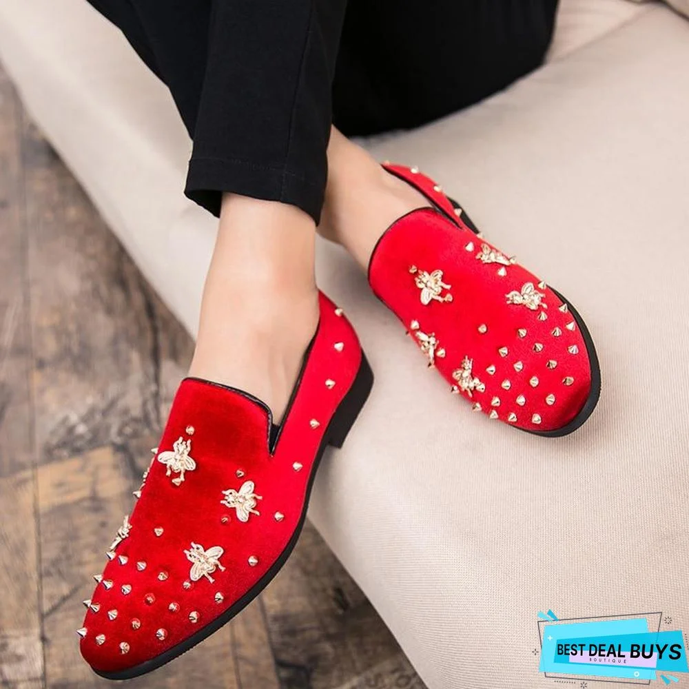 New Fashion Gold Top and Metal Toe Men Velvet Shoes Italian Men's Shoes Handmade Loafers