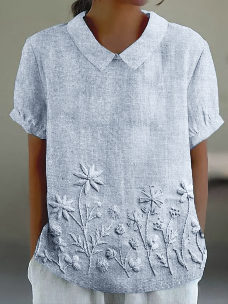 Forest Flowers Embroidered Linen Blend Tunic artswardrobe