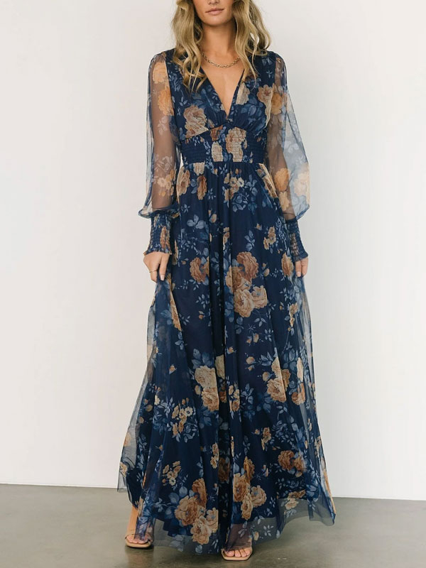 Elegant Beach Resort Printed Mesh Women's Dress