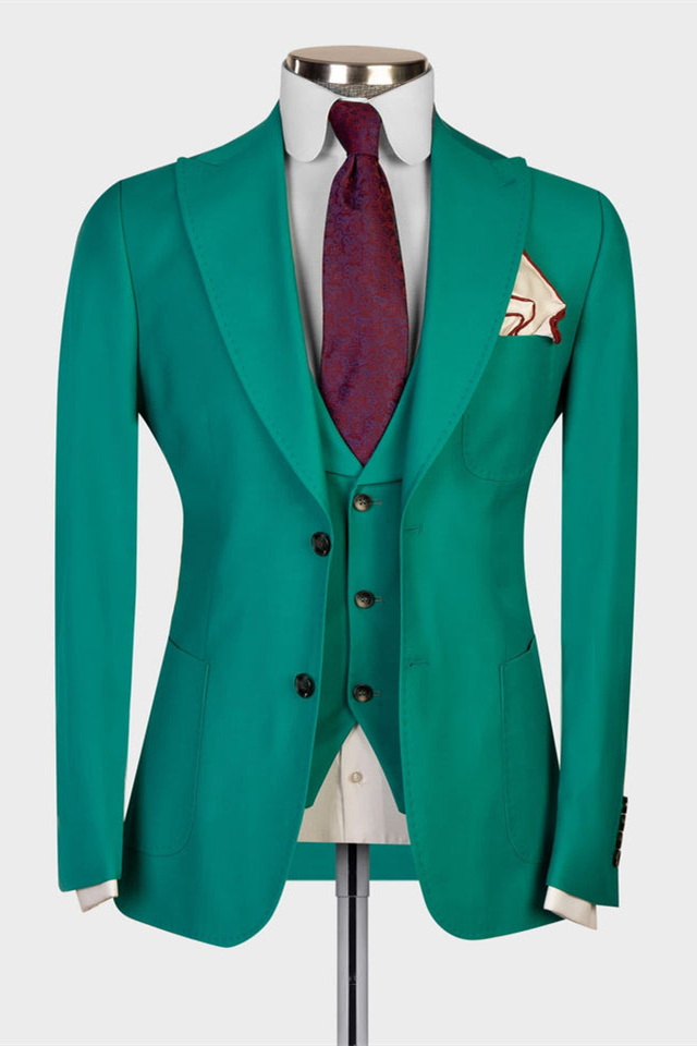 Bellasprom Green Peaked Lapel Three Pieces Wedding Suits Bellasprom