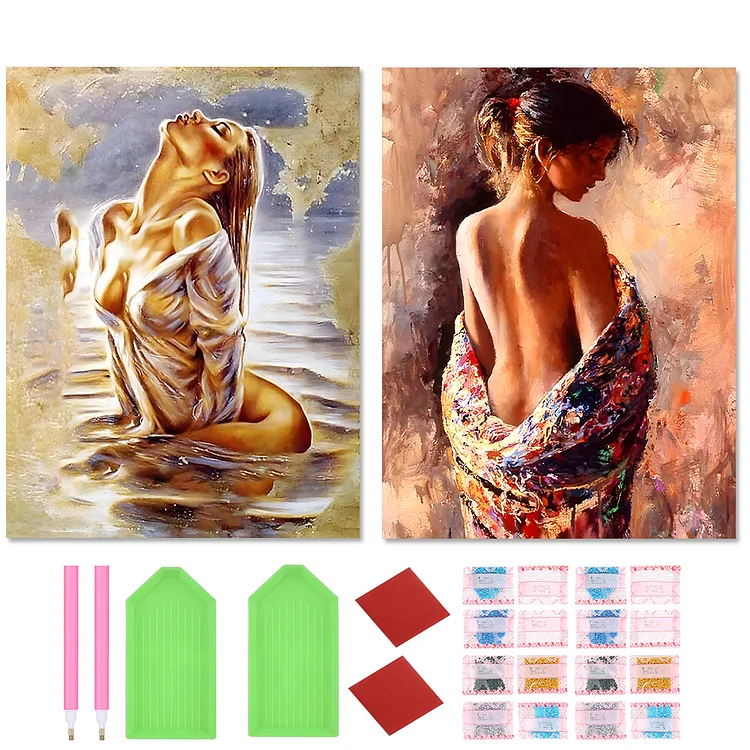 2Pcs Bathing Beauty - Full Round Drill Diamond Painting - 30*40CM(Canvas)