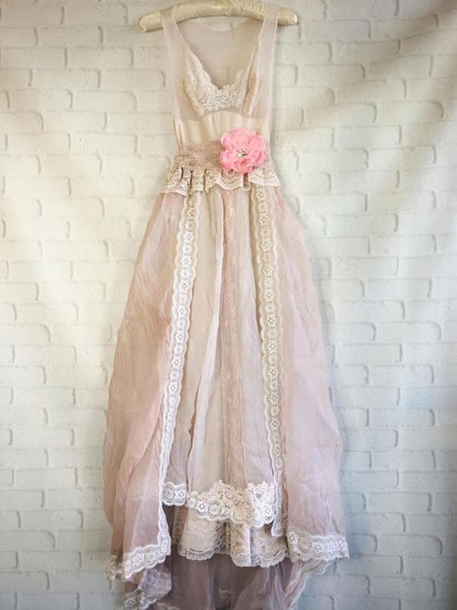 Women Pink Elegant Patchwork Dresses Zaesvini
