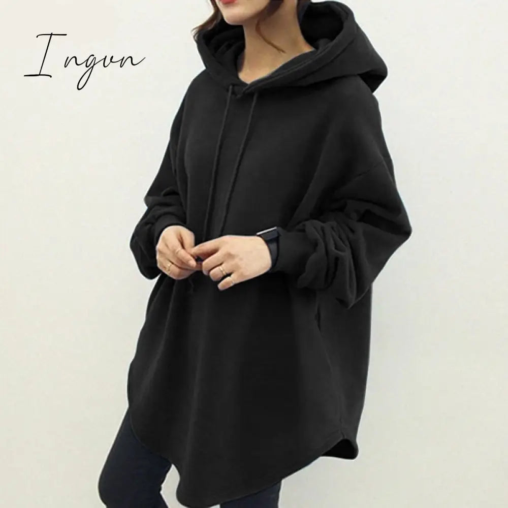 Ingvn - Women’s Hoodies Long Sleeve Sweatshirts Autumn Casual Solid Loose Drawstring Pullovers