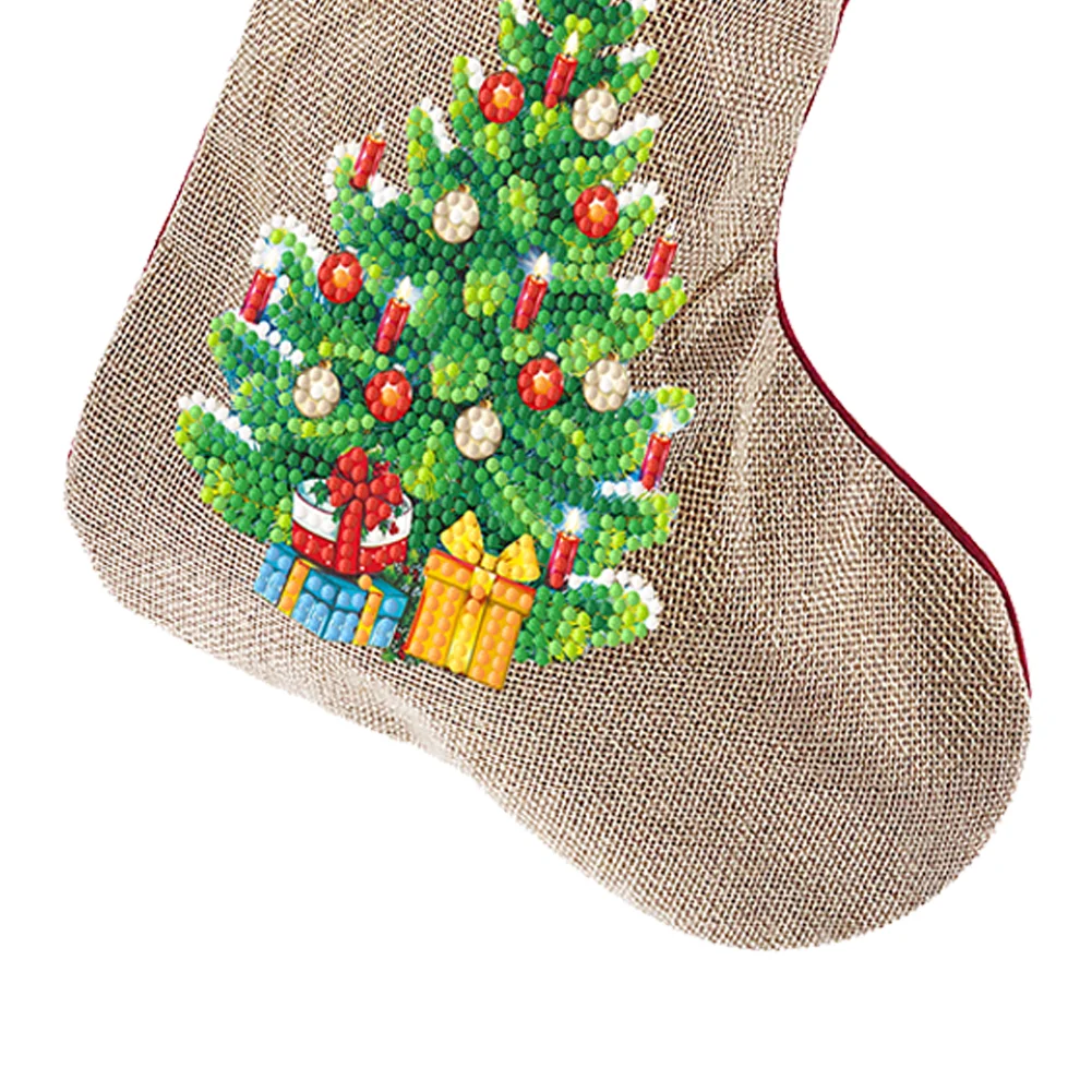 DIY Tree Christmas Socks Decor DIY Diamond Art Kits for Family Party Decoration(20*35cm)