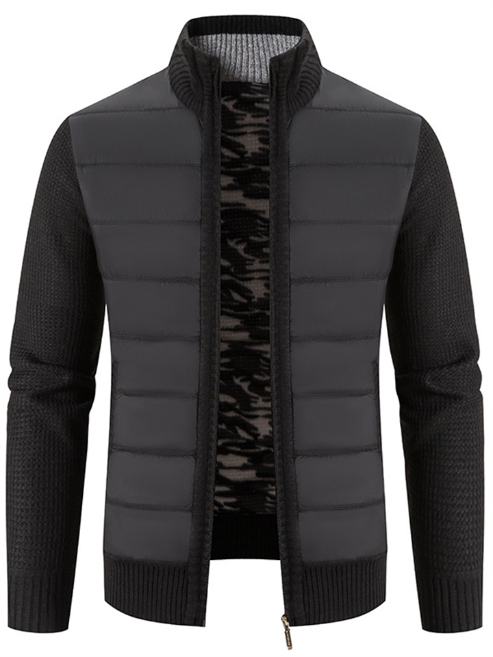 Men's Cardigan Sweater Zip Sweater Sweater Jacket Fleece Sweater Ribbed Knit Zipper Stand Collar Clothing Apparel Winter Dark Grey Black S M L