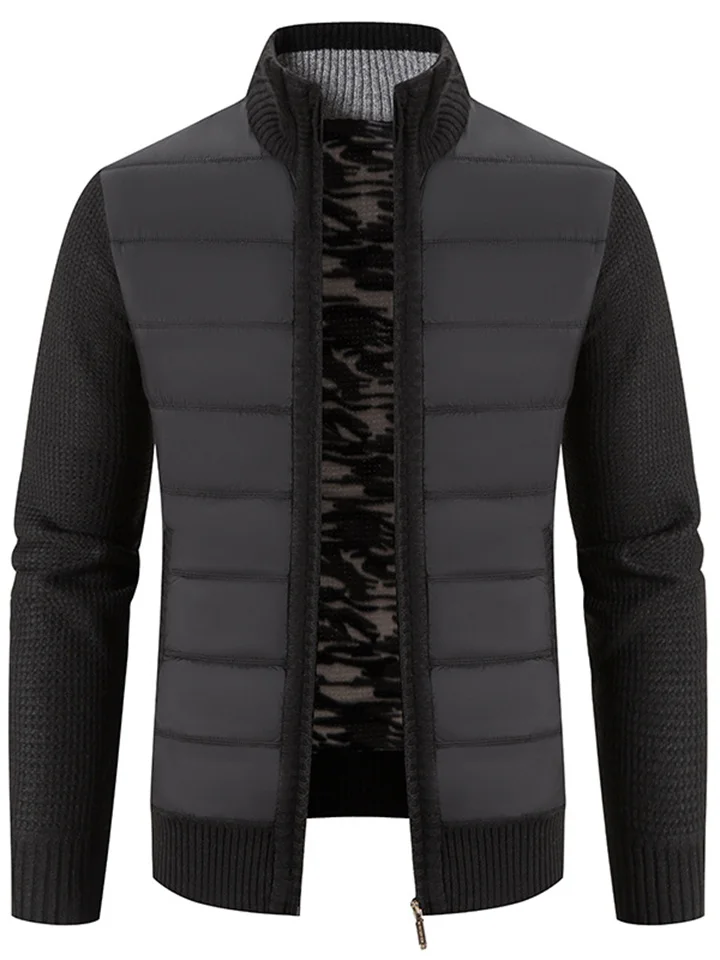 Men's Cardigan Sweater Zip Sweater Sweater Jacket Fleece Sweater Ribbed Knit Zipper Stand Collar Clothing Apparel Winter Dark Grey Black S M L-JRSEE