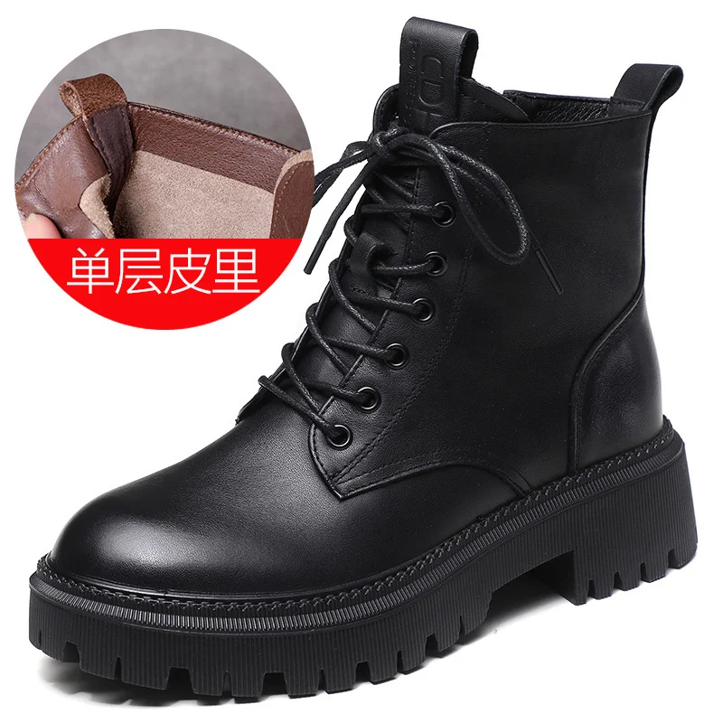 Yyvonne Leather Soft Bottom With Martin Boots Autumn And Winter New Short-Skin Women British Style Single Boots Work Fit Thick Bottom