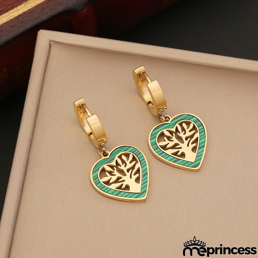 Women's Fashion Green Heart Moon Floral Stainless Steel Earrings