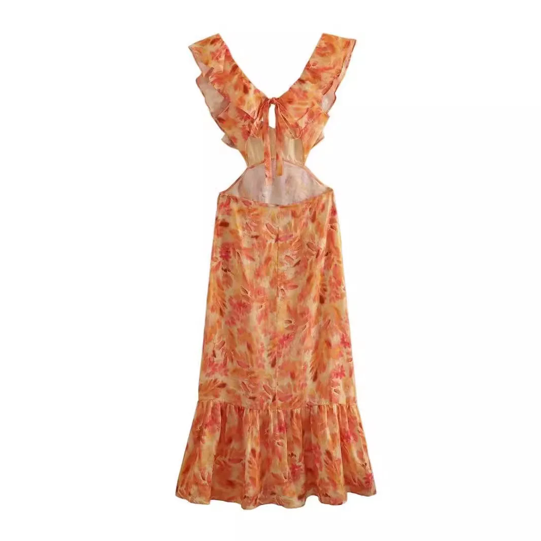 Woherb Woherb Dress 2024 Summer New Design Sense Niche Cross Flounce Print Dress Woman-Outfit Ideas