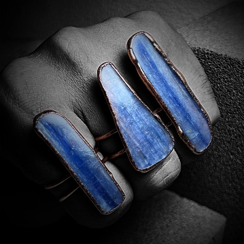 Blue Crystal Copper Asymmetrical Irregular Open Rings