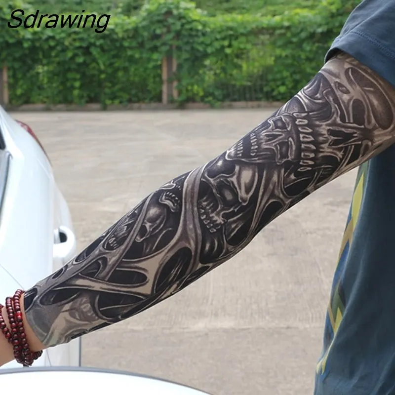 Sdrawing Temporary Tattoo Sleeve Tattoos Full Long Arm Tattoo Sleeve Men Elastic Nylon Tattoos skull dragon snake tiger tatoo sleeve