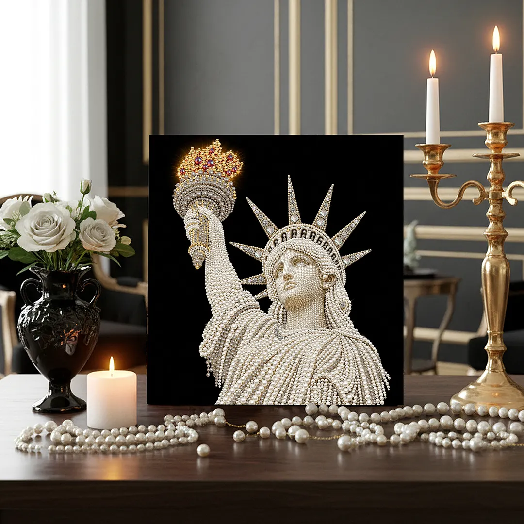 Statue of Liberty DIY Pearl Painting Art Kits with Frame 11.81x11.81In Pearl Gem Paintings Picture Arts Craft for Adults Beginners Home Wall Decor