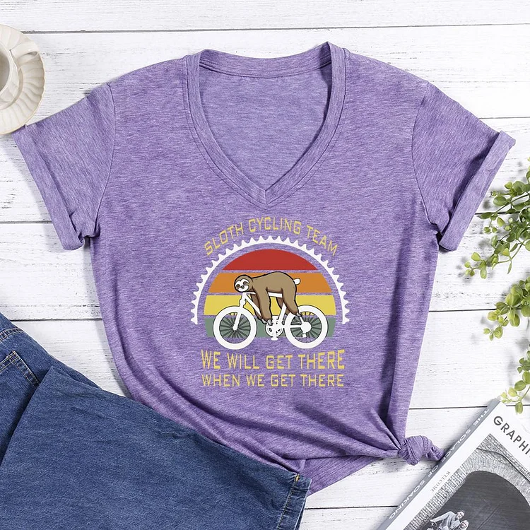 Sloth Cycling Team V-neck T Shirt-Annaletters
