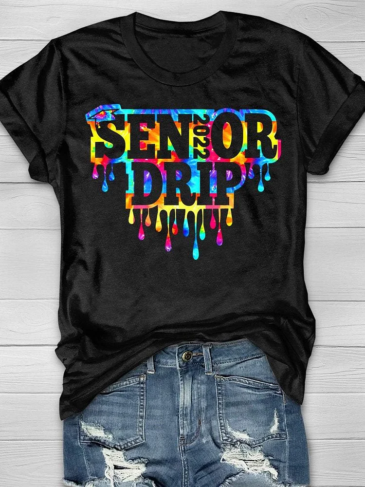 2022 Senior Drip Print Short Sleeve T-shirt