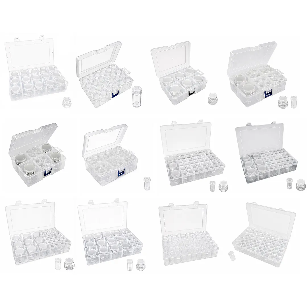 Diamond Painting Containers Multi Purpose Portable Plastic Case Box with Stickers & Compartments Arts Crafts Storage Bottle for Hardware Rhinestone