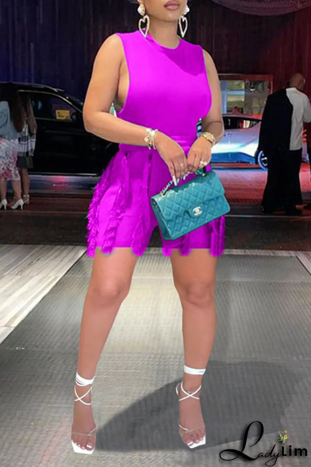 Black Casual Solid Tassel Patchwork O Neck Sleeveless Two Pieces