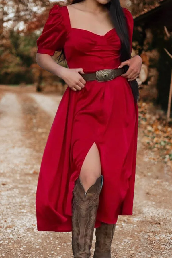 Puff Sleeve Slit Dress