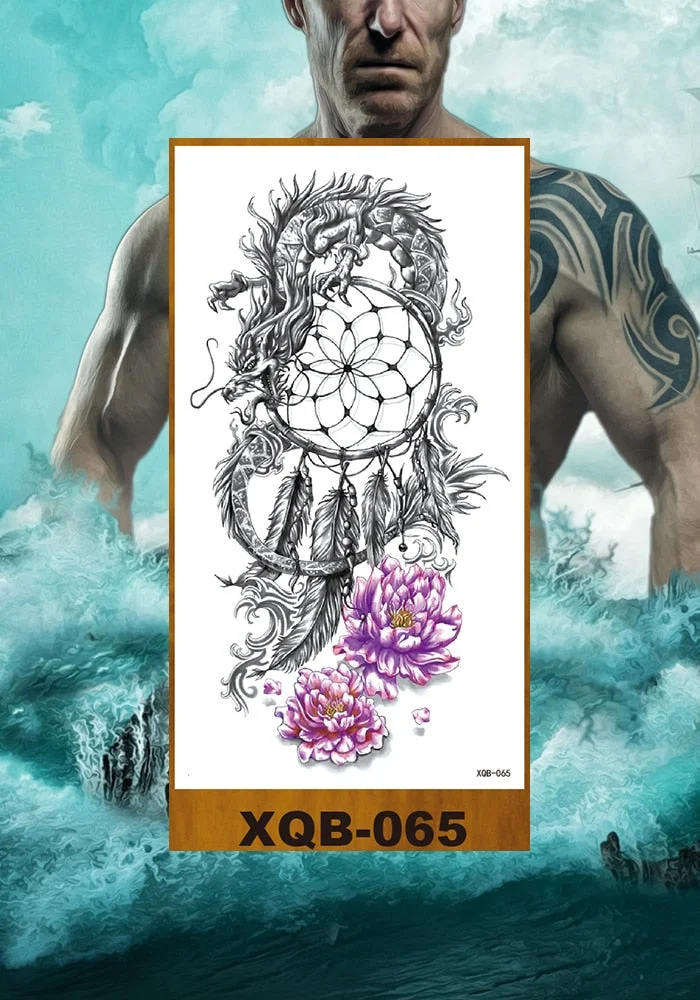 Temporary Flower Arm Tattoos Stickers Samurai Sword Dragon Snake Totem Men Women Girls Chest Fake Tatoo Drop Shipping DIY