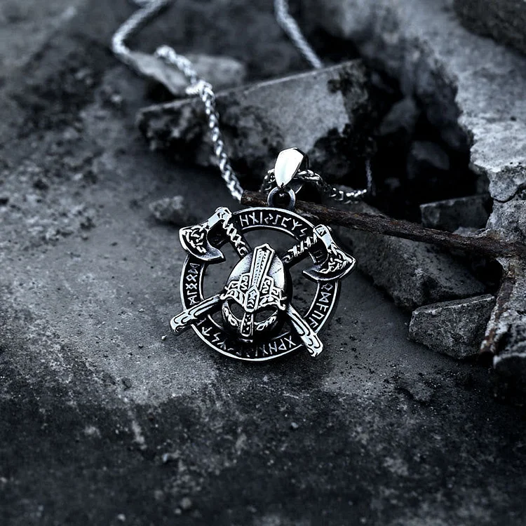 Coutureaura Double Tomahawk Warrior Helmet With Rune Necklace