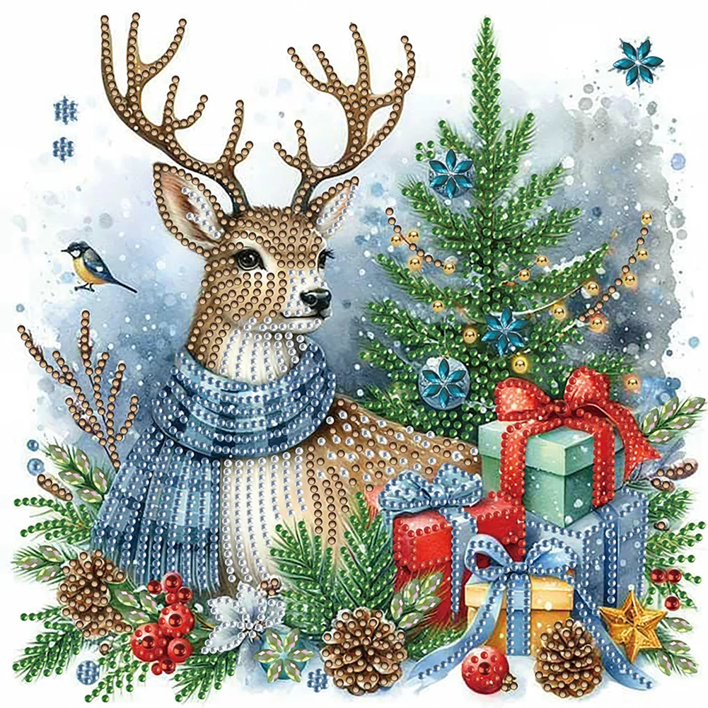 Partial Special-shaped Crystal Rhinestone Diamond Painting - Xmas Elk(Canvas|30*30cm)