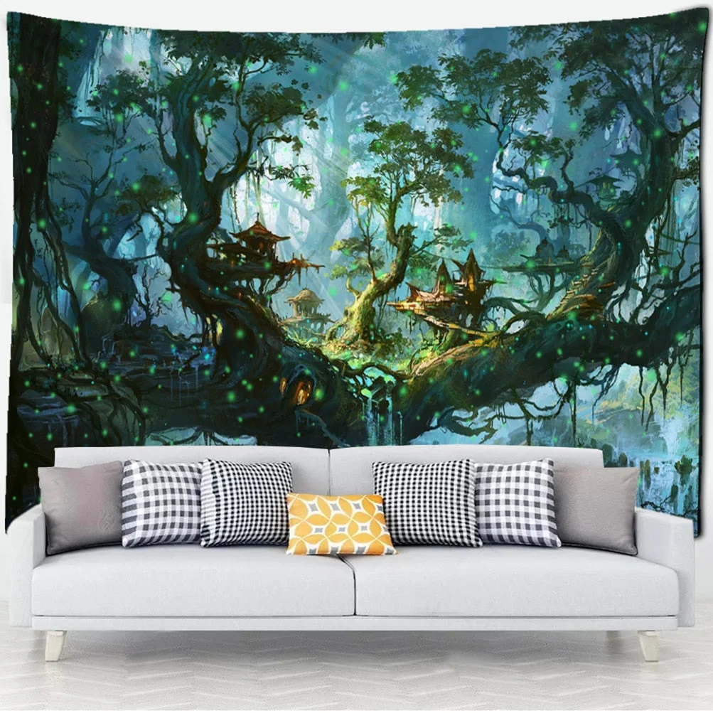 Ancient Trees Tapestry Natural Forest Printed Wall Tapestry Hippie Wall Hanging Bohemian Wall Tapestries Mandala Wall Art Decor