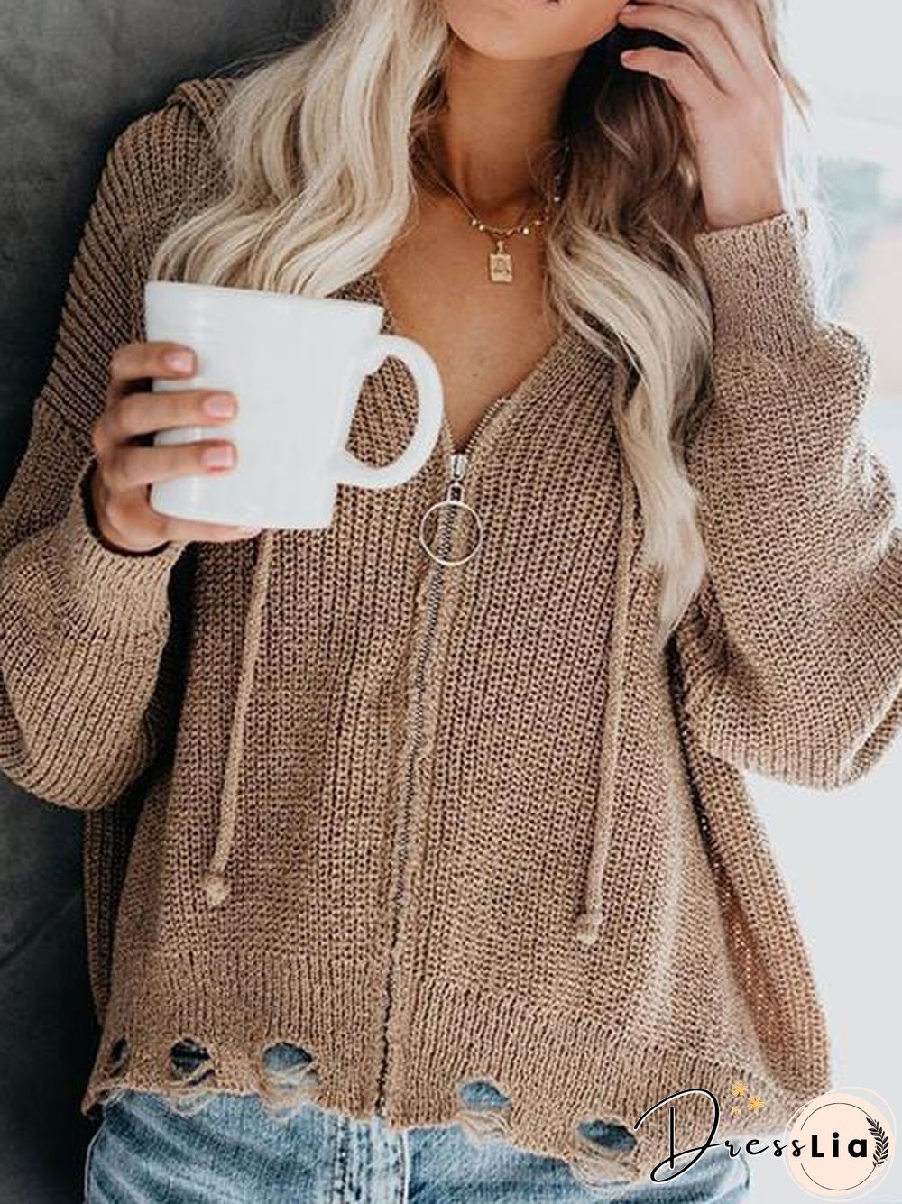 Casual Zipper  Long Sleeve Cardigan Sweater