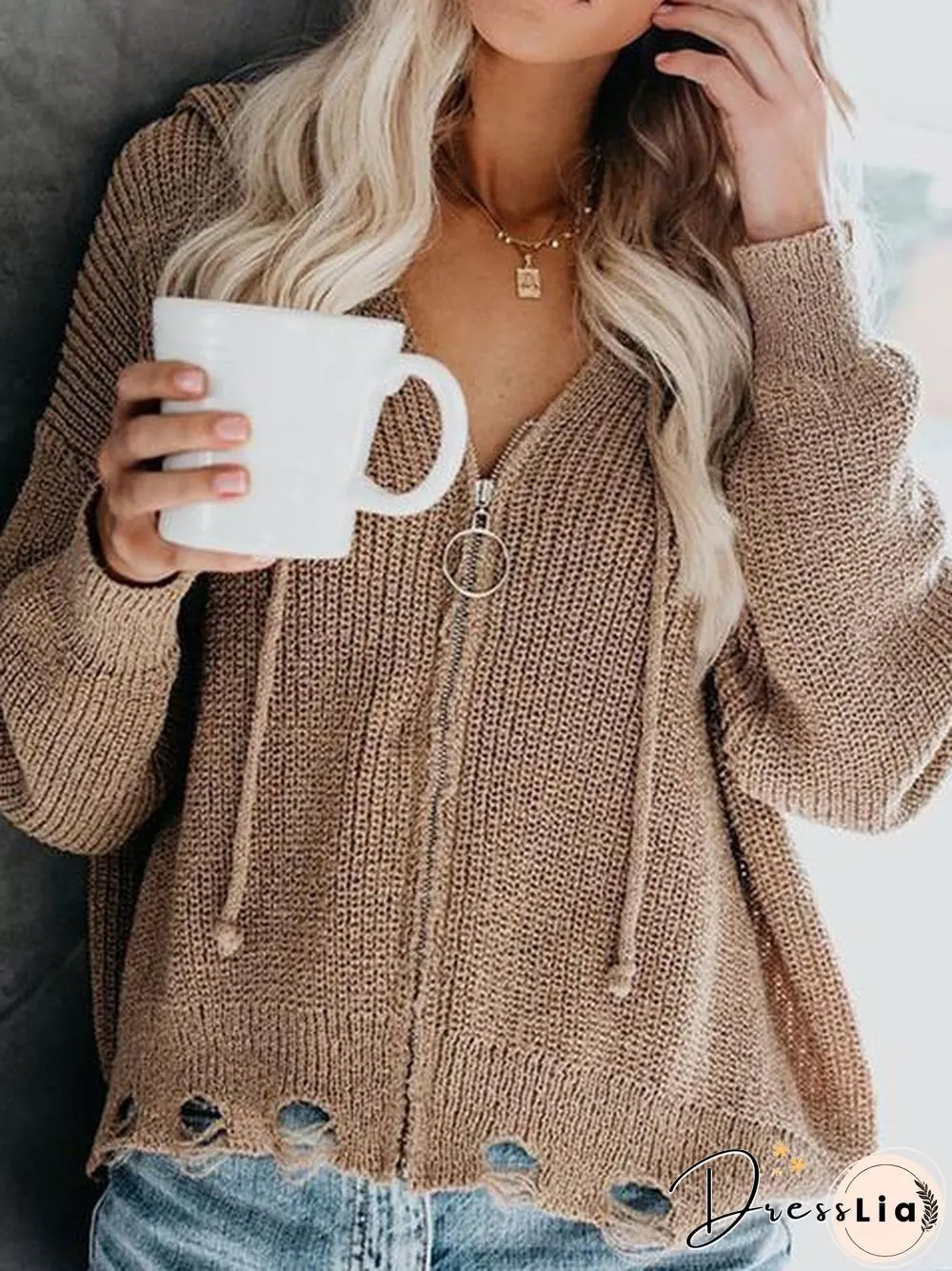 Casual Zipper  Long Sleeve Cardigan Sweater