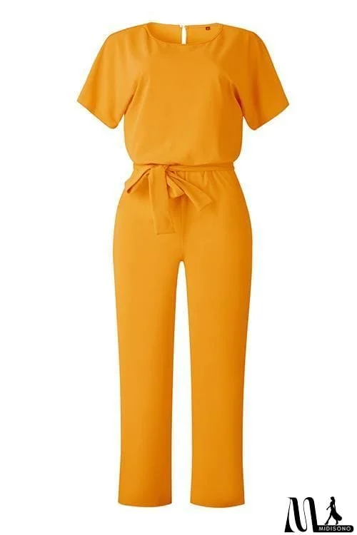 MidiSono - Short Sleeve Knot Jumpsuit