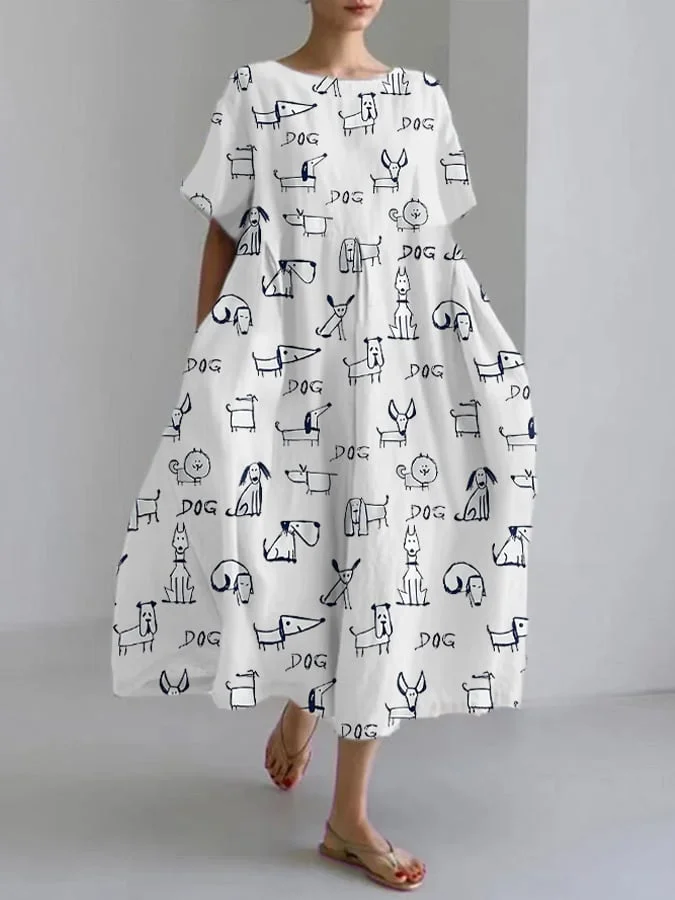 Women‘s Spring And Summer New Fashion Comfortable Loose Casual Dog Print Dress