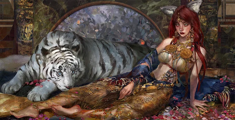 Girl And Tiger - Full Round 70*30CM