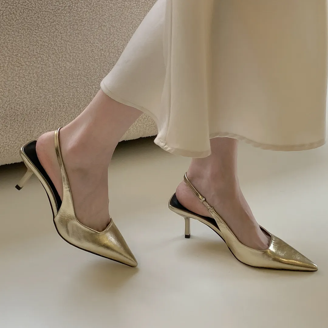 Churchf Churchf Daughter! High-End Sense Pull Full Pointed High Heel Sandals Female Empty Half Head Single Shoes