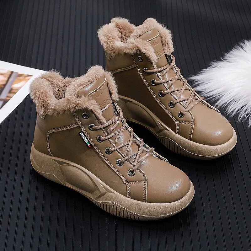 Canrulo Autumn Winter Sneakers Genuine PU Leather Ankle Boots Lace Up 2022 Ladies Soft Flats Comfortable Ankle Boots Botas Mujer