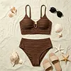 Ruched High-Waisted Bikini Set with Gold Paperclip Detail, 100% Swimwear for Beach Vacation by Inlyline