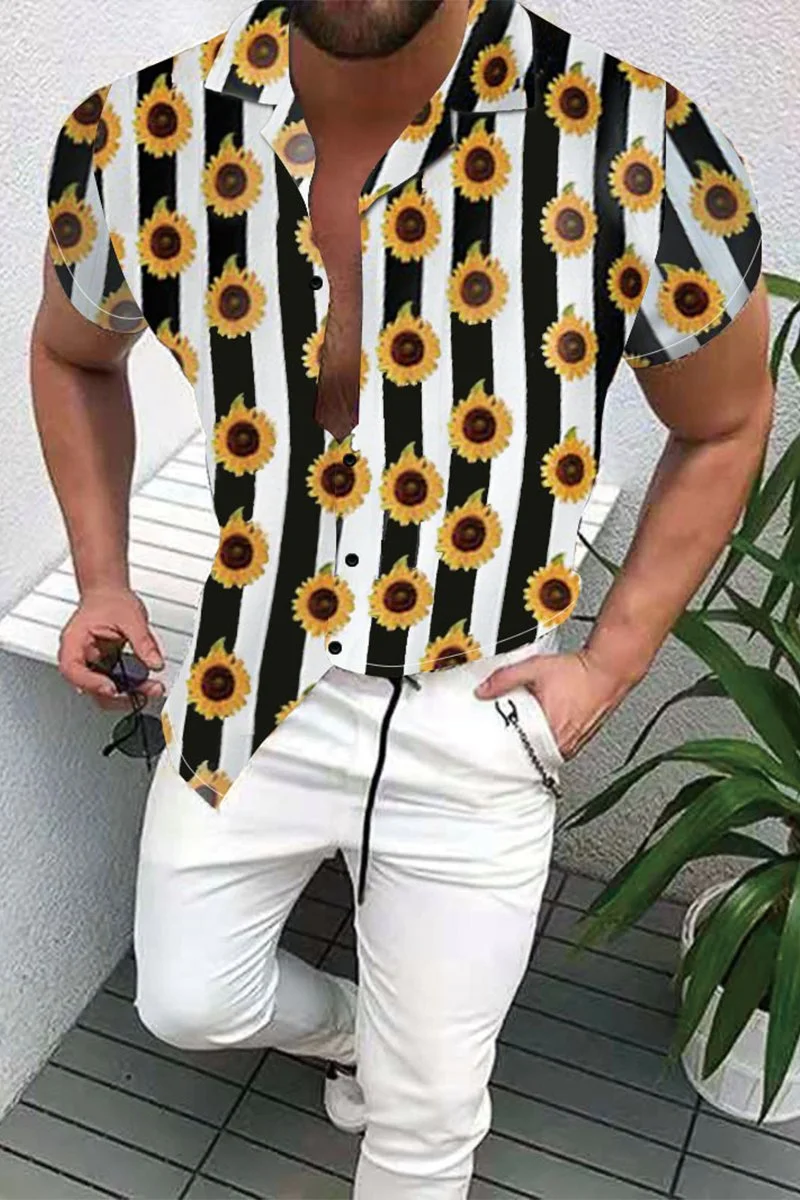 men's casual shirt with chrysanthemum print