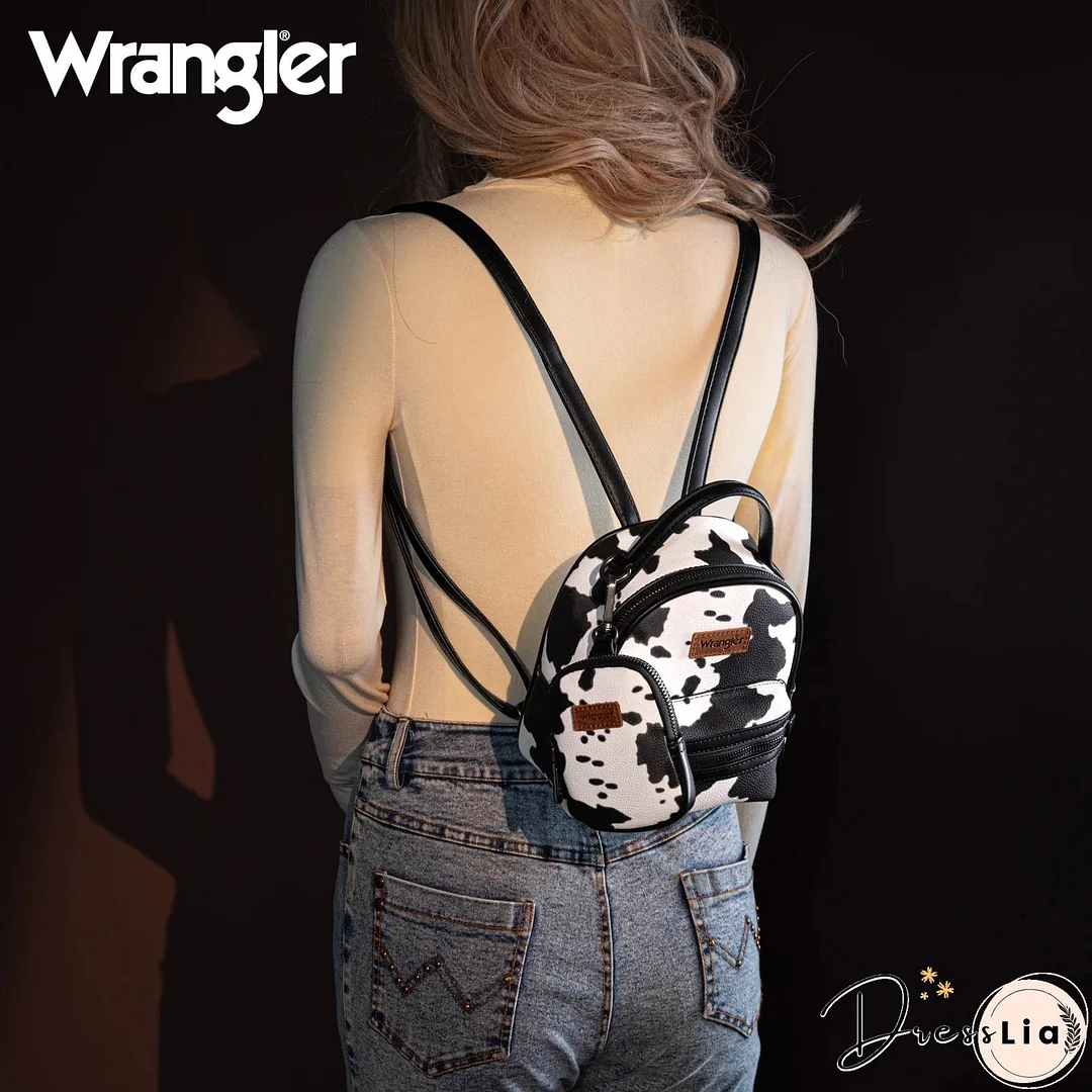 Wrangler Cow Print Mini Backpack With Coin Pouch - Black