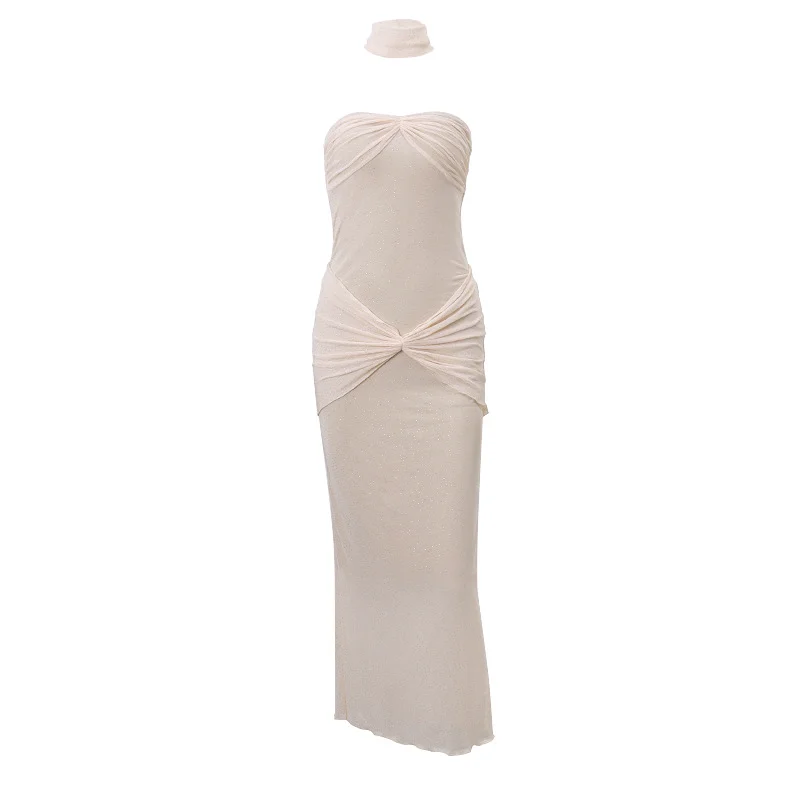 Brownm Brownm Women's Winter 2023 New Sexy Hot Girl Yi Mengling With The Same Wrapped Chest Sequin Micro Transparent Fishtail Dress