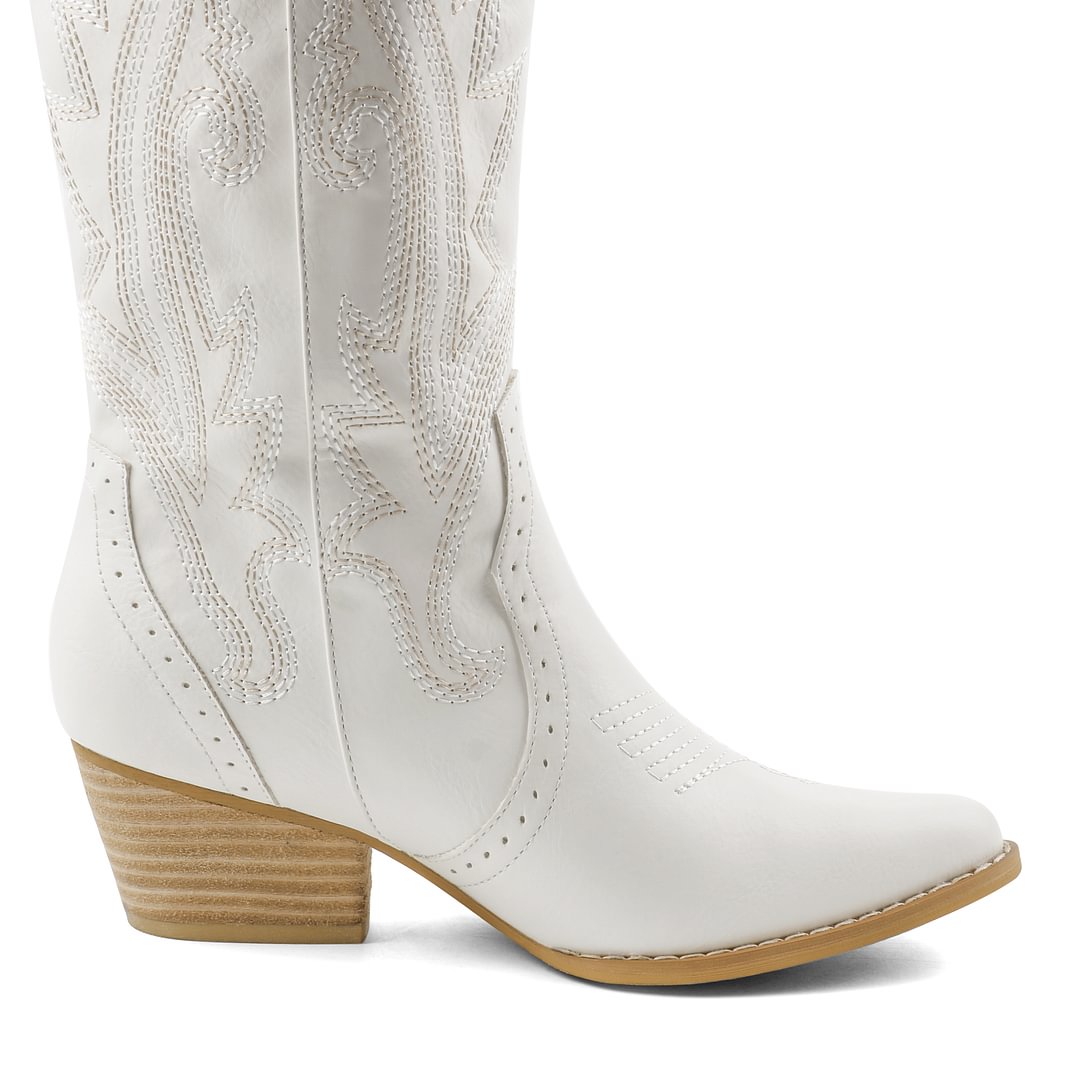 2" Women's Pointed Toe Embroidered Cowboy Boots Vintage Style Western Cowgirl Boots-MERUMOTE