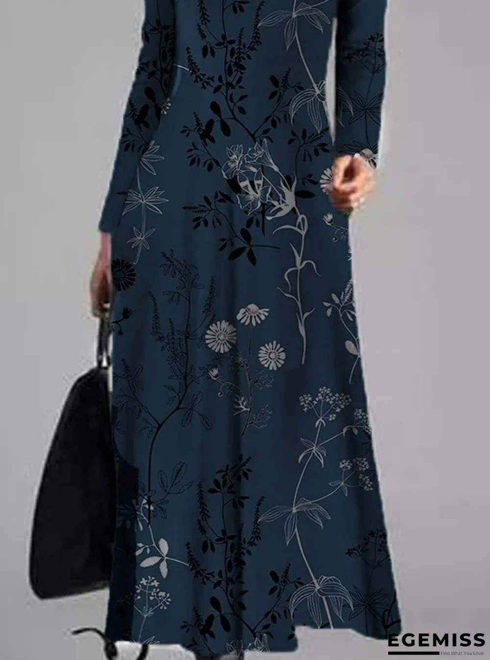Floral Print V-neck Long-sleeved Maxi Dress | EGEMISS