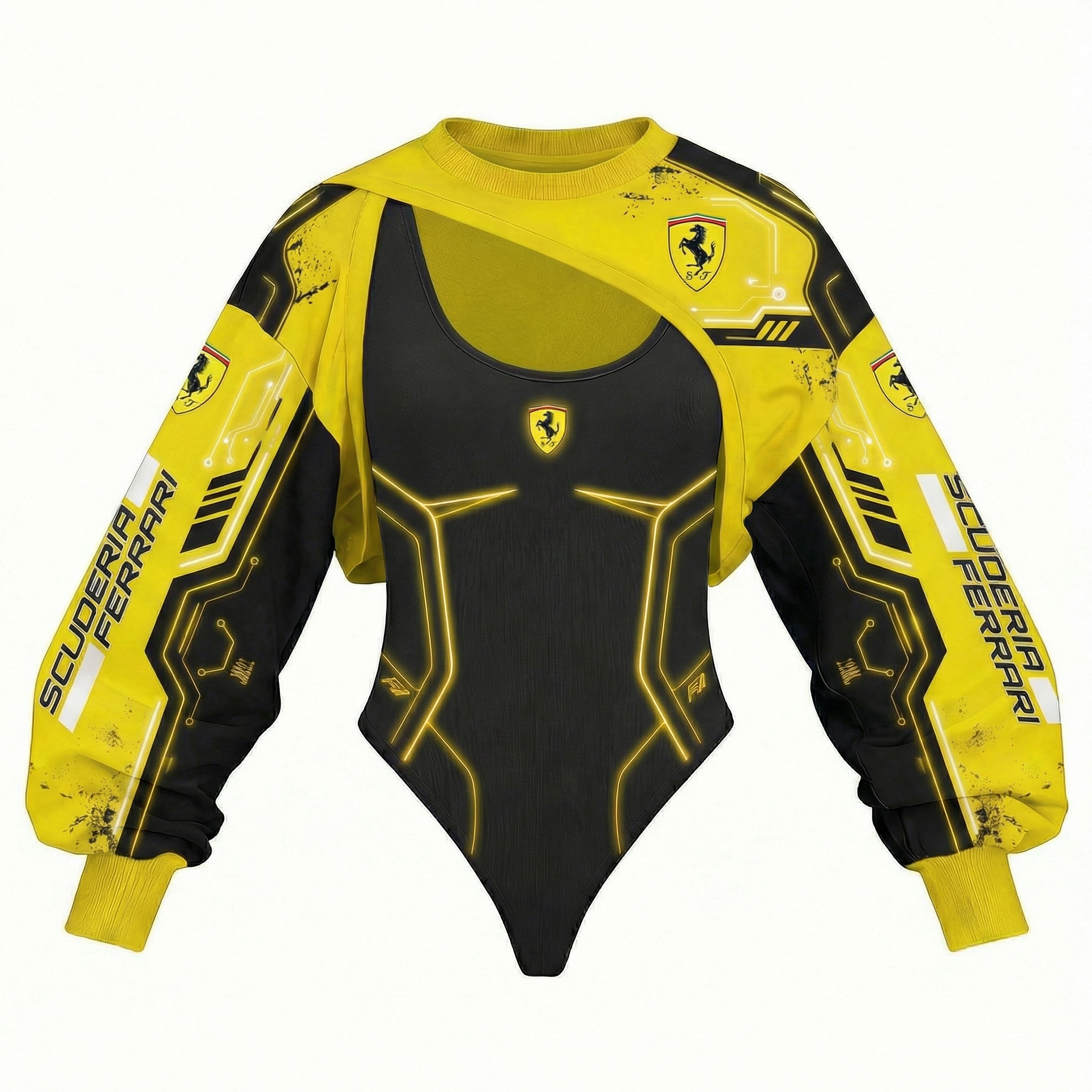 Women's Racing Team Logo Digitally Printed Tights Irregular Sweatshirt Set