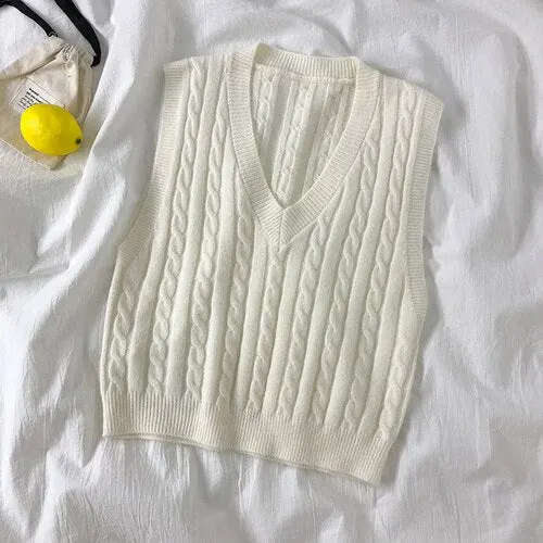 Sweater Vest Women V-neck Pullover Sleeveless Knitted Fashion Casual Loose Elegant Simple Chic Korean Soft Ulzzang Sweater New